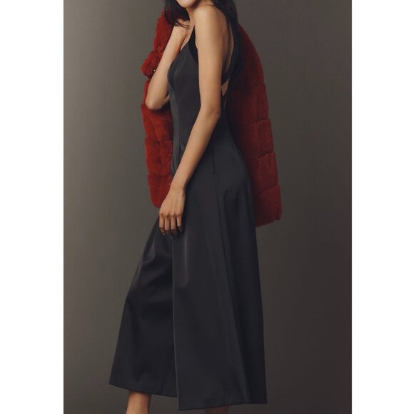 Anthropologie Black Satin Wide-Leg Jumpsuit Size 10 - Picture 3 of 6